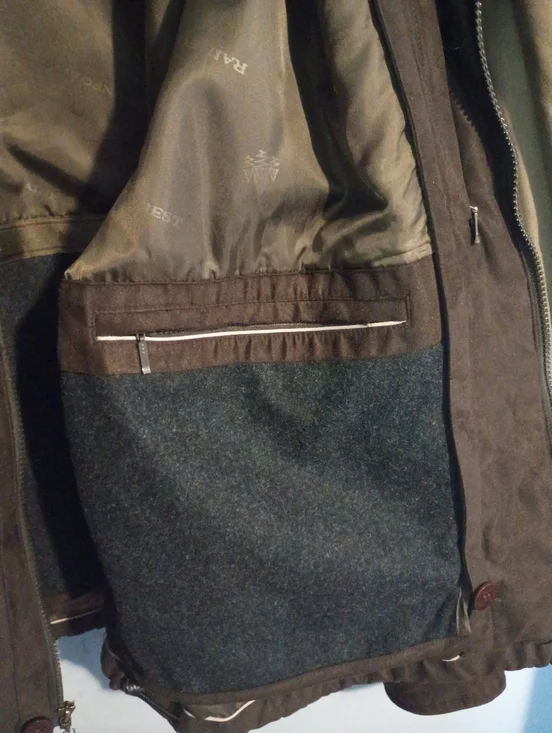 VTG 90s Rainforest Men's XL Dark Brown Suede Bomber Jacket Wool Lining - Picture 13 of 14